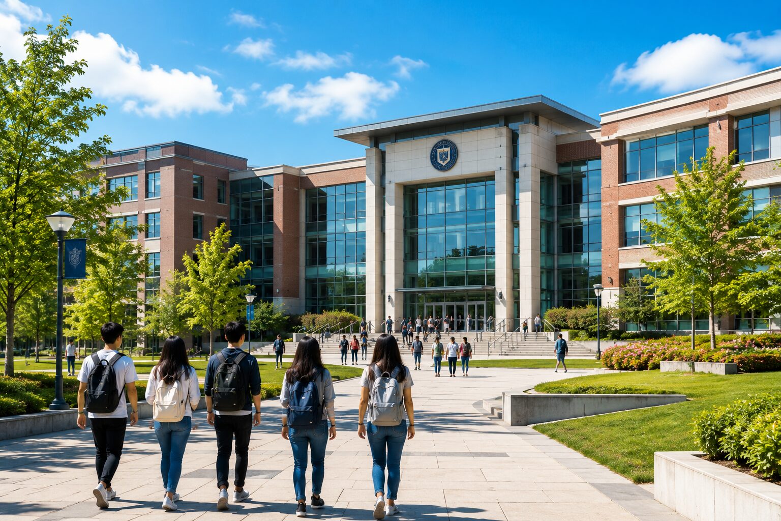 Modern university campus, education sector consulting